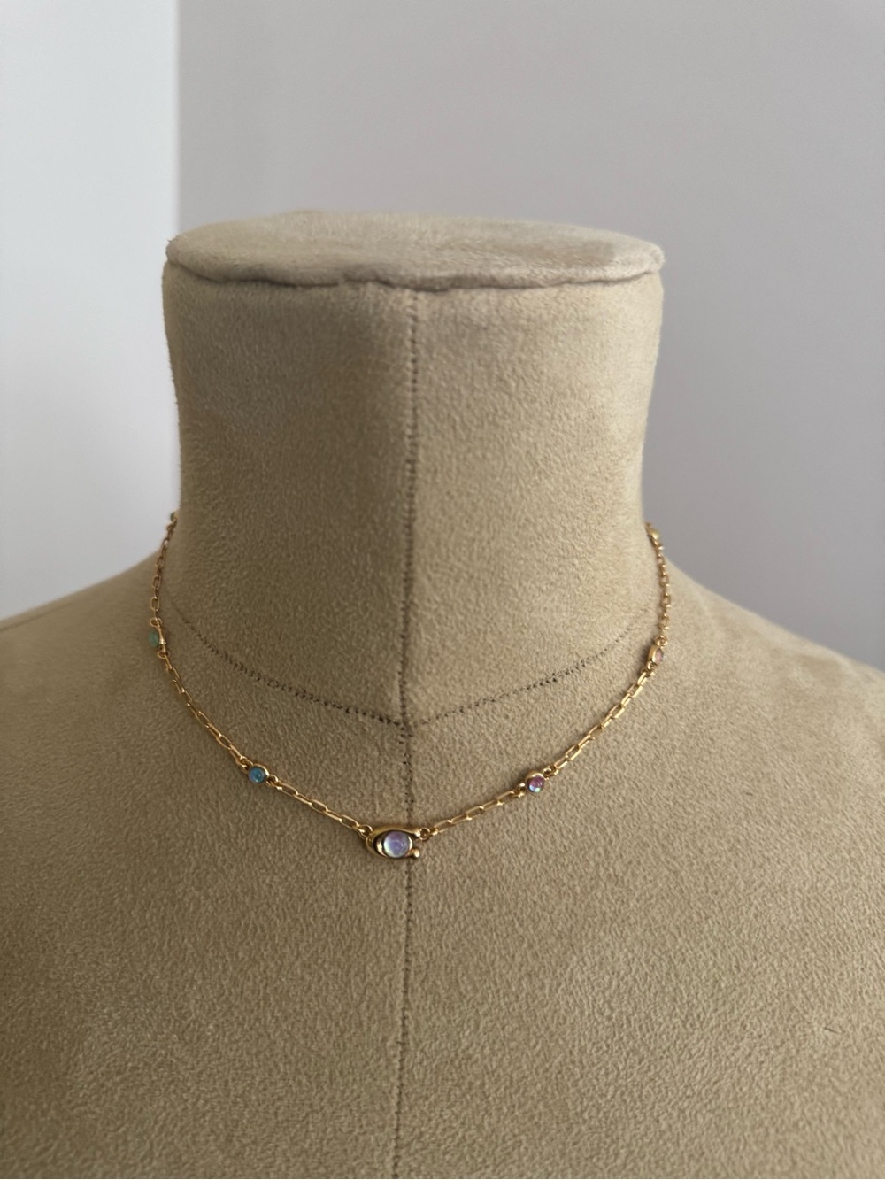 Coach Gold-Tone Necklace w/ Sculpted Signature C and Opalescent Accents 16”